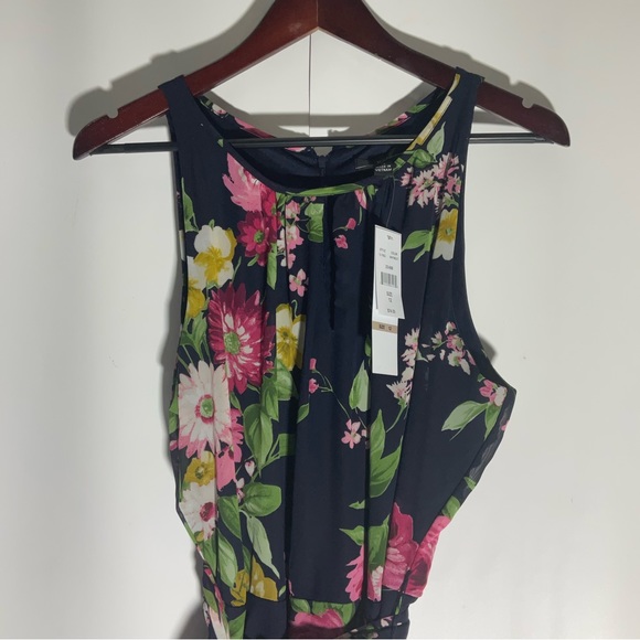 R & K Navy Blue Floral Fit & Flare Maxi w/Keyhole Front, Hidden Zipper & Tie, 12 - Picture 6 of 16